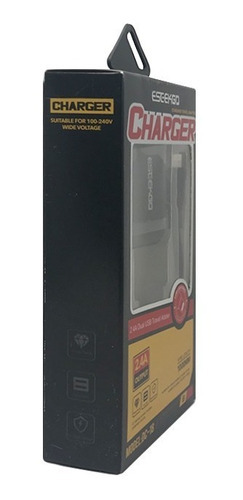 Imagen 3 de 4 de Cargador Qc3.0 De Carga Rapida 2 Usb Eseekgo Lightning Color Negro