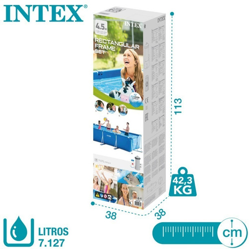 Piscina estructural rectangular Intex 28274 con capacidad de 7127 litros de 4.5m de largo x 2.2m de ancho de 4.5m de diámetro azul diseño mosaico