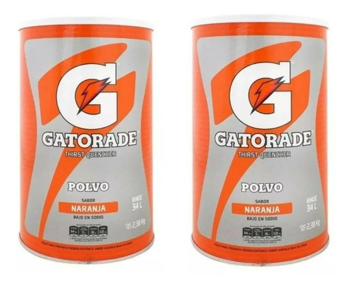 2 Latas Gatorade En Polvo Naranja Rinde 34 Lts 2.38 Kilos