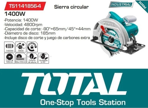 Sierra Circular 1400w Total Disco 184mm Color Turquesa Frecuencia 50Hz