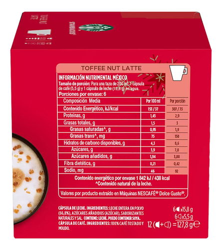 Café Toffee Nut En Cápsula Dolce Gusto Starbucks 12 Pzas