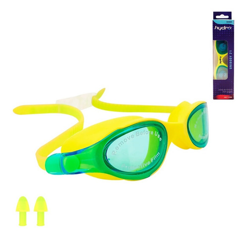 Antiparras Hydro Unibody + Tapones Lente Natacion Antifog Uv Color Amarillo/azul