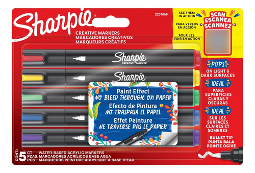 Marcador Sharpie Creative Acrilico Punta Bala X 5 Colores