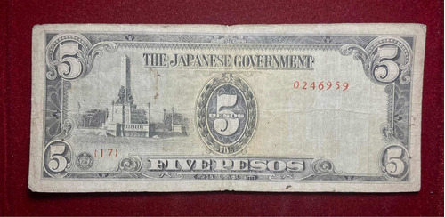 Billete 5 Pesos Ocupación Japonesa En Filipinas Pick 110 A.1