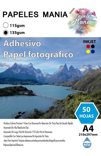 Papel Fotográfico Papeles Mania 135gr Adhesivo Pack 100 Uni