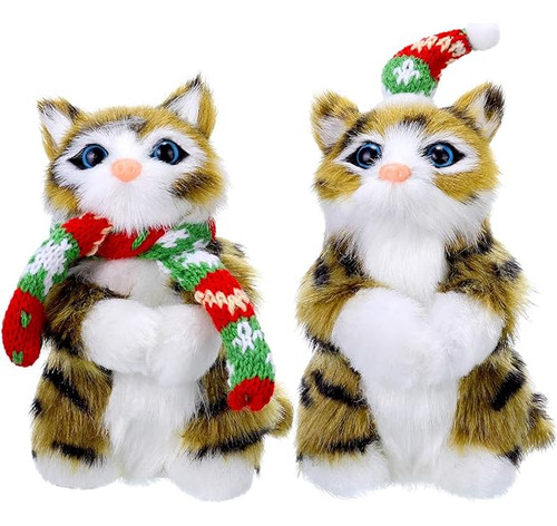 2 Piezas De Adornos De Navidad De Gatito Peludo De 4 5 Pulga