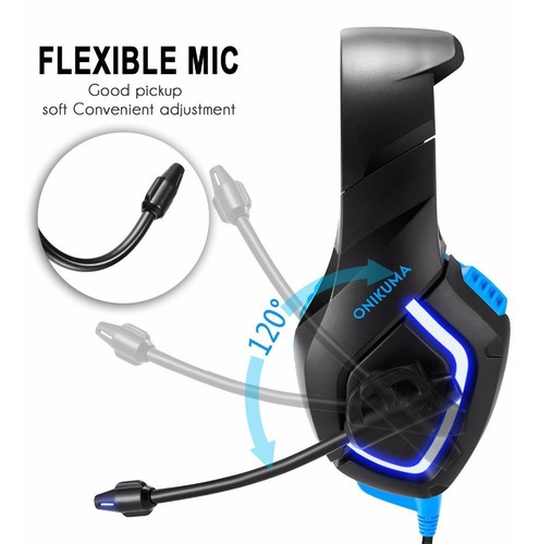 Audífonos gamer Onikuma K1-B black y blue con luz LED