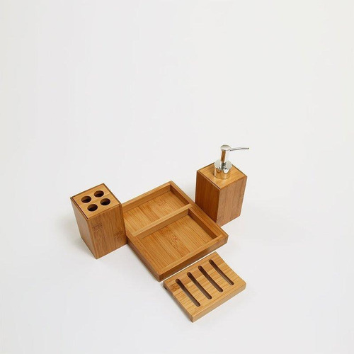 Jogo De Bambu Para Banheiro Bambus Natural 4 Peças