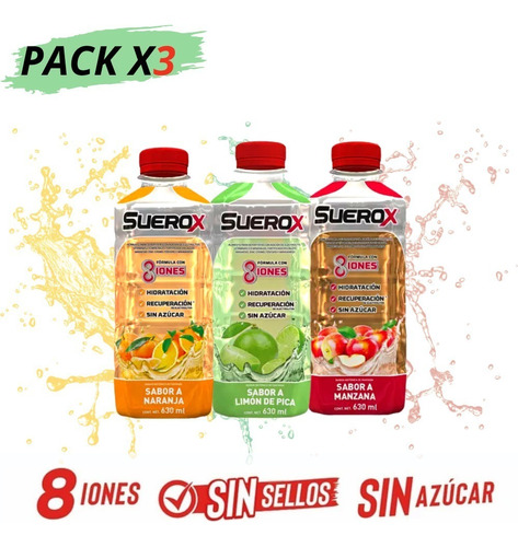  Suerox Bebida Hidratante Sabores 630ml C/u - Pack X3