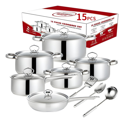 Batería De Cocina Cacerola Acero Inoxidable Set De Sartenes