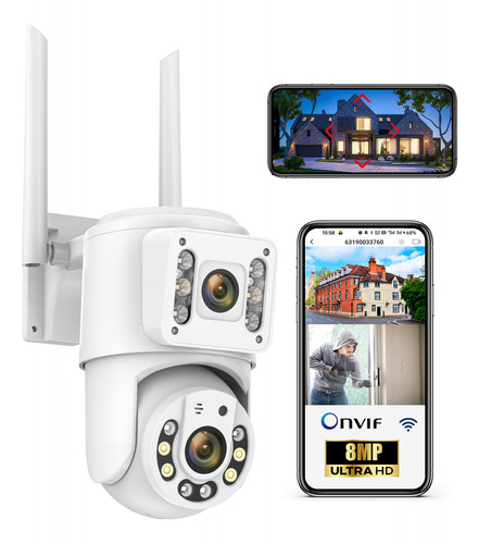 Cámara De Seguridad 8mp Wifi Exterior 360° Con Doble Lente