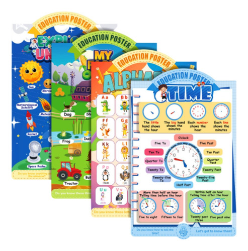 Conjunto De 4 Pósteres Educativos Para Niños, Abecedario