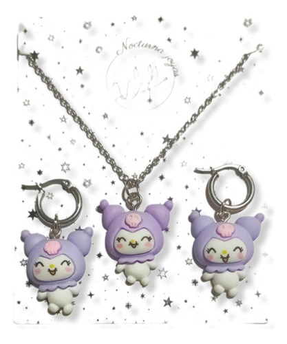 Conjunto Collar Y Aros Kuromi My Meloddy Hello Kitty