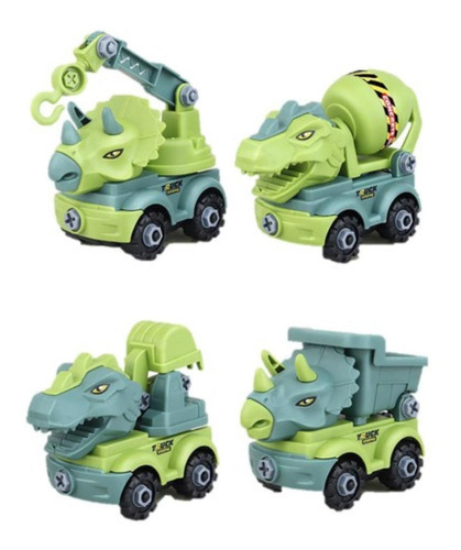 Set 4 Juguetes Camion Dinosaurios Rex Y Triceratops Surtidos