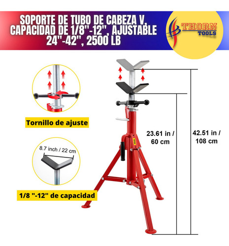 Soporte De Tubo De Cabeza V Cap. De 1/8 -12 PuLG. 2500 Lb