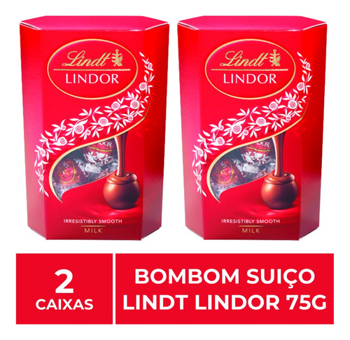 2 Caixas De 75g, Bombons De Chocolate Suiço, Lindt Lindor