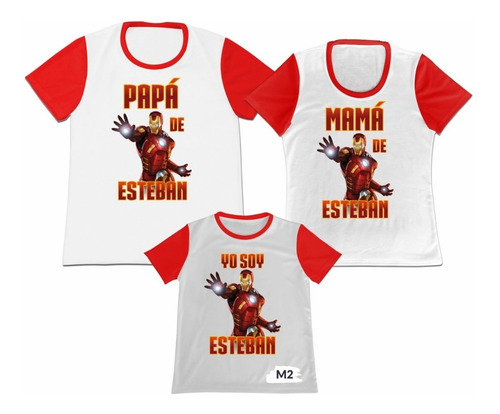 Camiseta Set 3 Mama Papa Hijo Iron Man Marvel Personalizada
