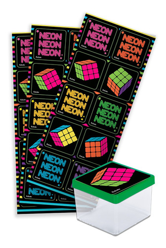Adesivo Quadrado Festa Neon 03 Cartelas - Festcolor