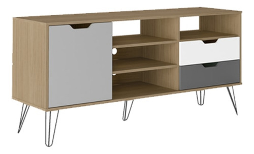 Rack Bancada Tv 60 Pol 140 Cm Grafite Prata Branco Carvalho ARLY