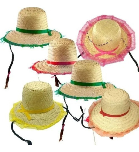 5 Chapeu Junino Renda C/ Trança Chapeu Festa Junina Sortidos Cor Vermelho