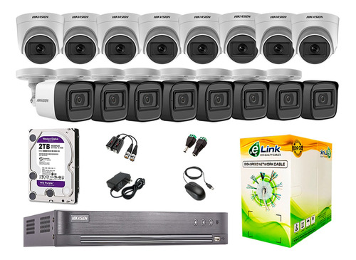 Kit 16 Cámaras De Seguridad Audio Hikvision 5mp Completo P2p