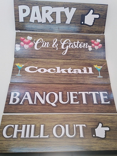 Imagen 2 de 10 de Cartel De Señalizacion Para Fiestas De Madera Personalizados