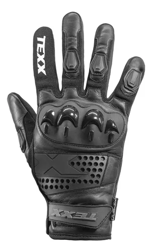 Guantes deportivos Texx Old Shoot de piel para moto con protección negra, talla L