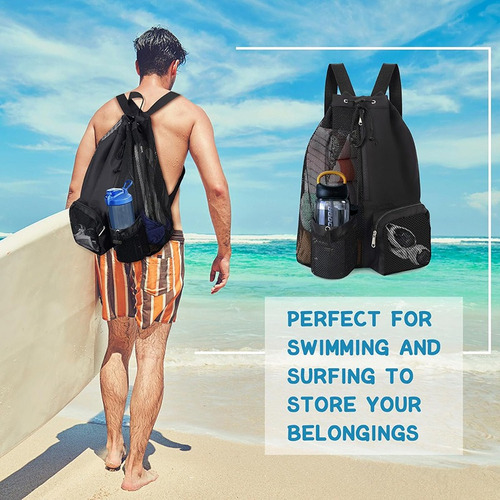 Mochila De Malla Con Cordón Para Playa, Ideal Para Natación, Gimnasio Y Entrenamiento.