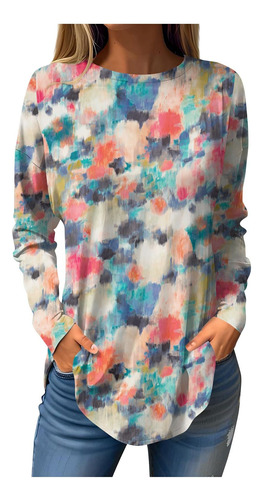 Blusa Manga Larga Para Mujer Cuello Redondo Estampado Floral