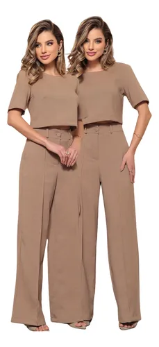 Conjunto Em Alfaiataria Feminino Com Cropped E Calça Menor preço em Conjunto Em Alfaiataria Feminino Com Cropped E Calça