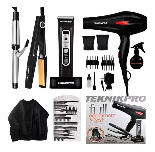 Kit Peluqueria Profesional Teknikpro Secador Planchita Pelo