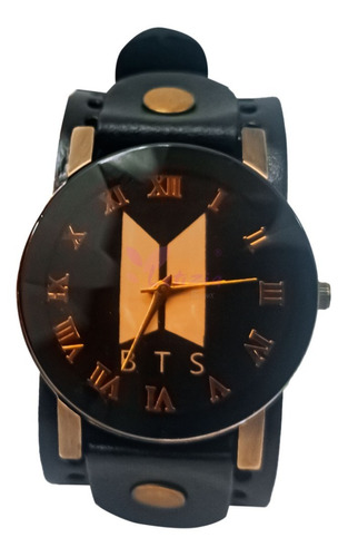 Reloj Bts Análogo Edición Dorado Pulsera Vinipiel Ajustable