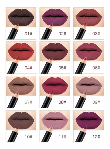 12 Uds Lápiz Labial De Maquillaje Cremoso De Larga Duración