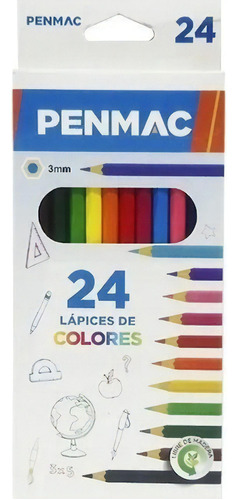 Caja X 24 Lapices De Colores Largos Penmac  