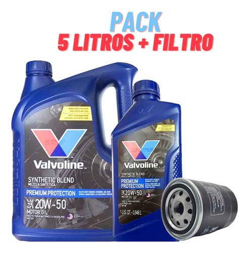 Aceite 20w50 Semi Sintetico Valvoline Pack 5lts + Filtro