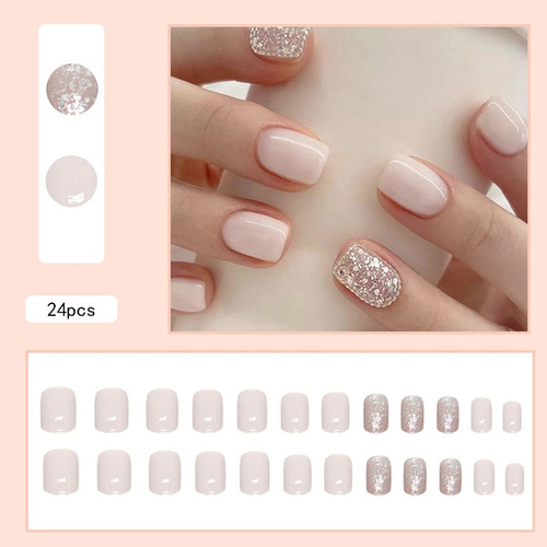 24 Uñas Postizas Cuadradas Cortas A Presión, Color Blanco Cl