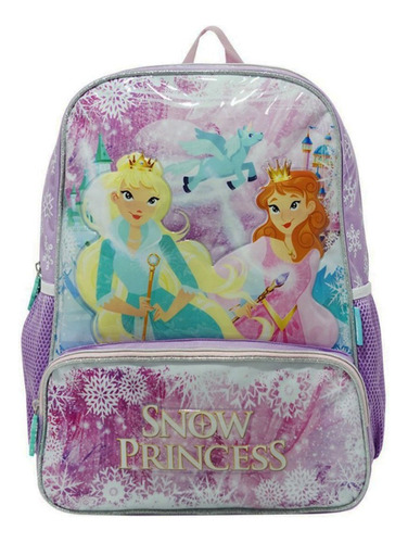 Mochila Princesas Frozen Escolar 16 PuLG Bolsillo P/botella Color Lila