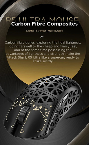 Ratón Gaming Attack Shark R5 Ultra De Fibra De Carbono Paw39
