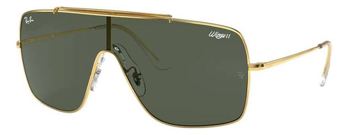 Óculos de sol Ray-Ban Wings II Standard armação de metal cor polished gold, lente green de plástico clássica, haste polished gold de metal - RB3697