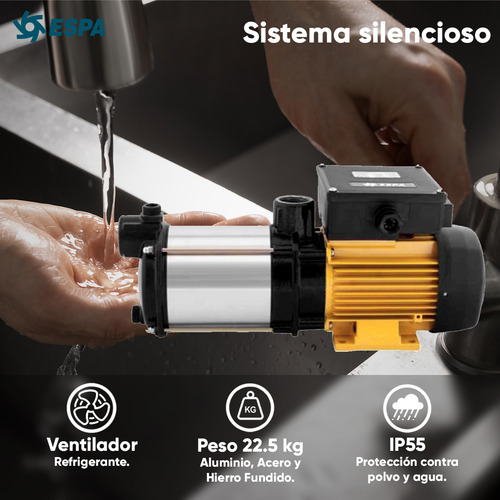 Motobomba Centrífuga De Superficie Multietapas Horizontal Prisma45n-2/1220 / 1.5kw Hp 2 Y 220v (monofásico) Ip55 / Motobomba Para Agua Limpia Espa