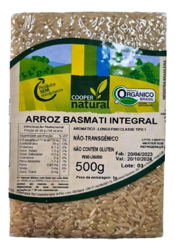 Kit 2x: Arroz Basmati Integral Orgânico Coopernatural 500g