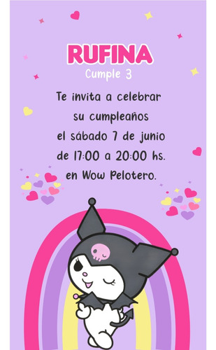 Invitación Cumpleaños Kuromi Digital Personalizada Lila