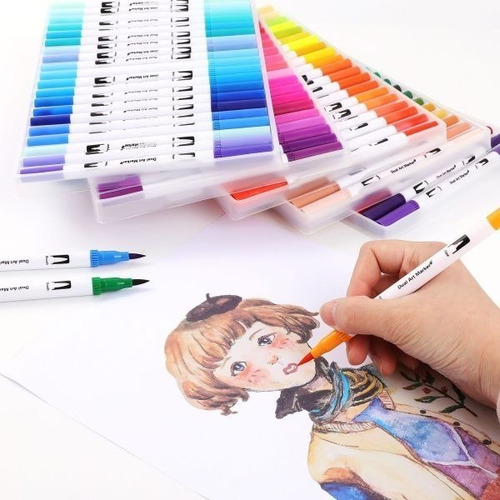 Imagem 3 de 7 de Caneta Brush Pen Duas Pontas Dual Tip Kit 12 Cores Fineliner