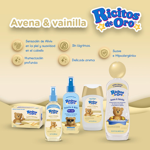 Jabón Líquido Avena Y Vainilla Botella de 400ml Ricitos De Oro