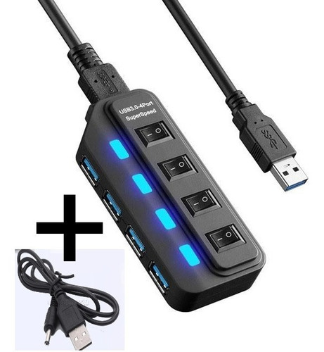 Hub Usb 3.0 Activo De 4 Puertos + Cable Usb Dc 5v Poder