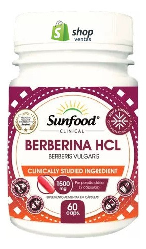 Berberina Hcl 1500mg Sunfood - 60 Cápsulas