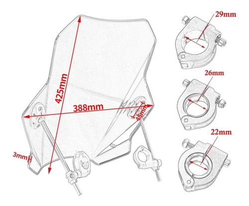 Imagen 5 de 10 de Parabrisas Moto Universal Kawasaki Yamaha Pulsar Suzuki