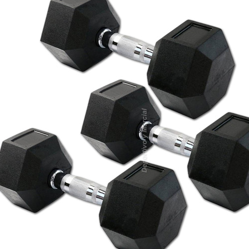 Imagen 3 de 7 de Mancuerna Hexagonal De Caucho Y Cromada Get Fit 2,5 Kg Gym