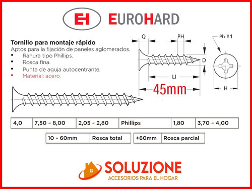 Imagen 5 de 10 de Tornillos 4mm X 45mm X 400unid Eurohard Amarillo Premium