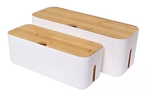 Caja organizadora de cables con 16 clips para cables, tamaño grande,  mediano y pequeño, caja organizadora de cables de estilo de madera para  ocultar